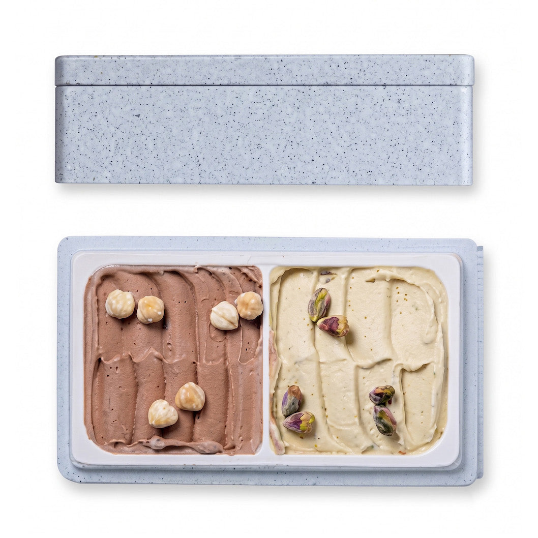 Dual-Compartment Insulated Gelato Takeout Container with Lid – 2 Flavours, 2 × 250g