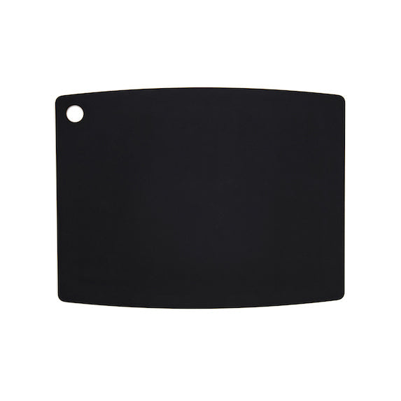 Back of Epicurean gourmet series cutting board with a hole in the corner on a white background