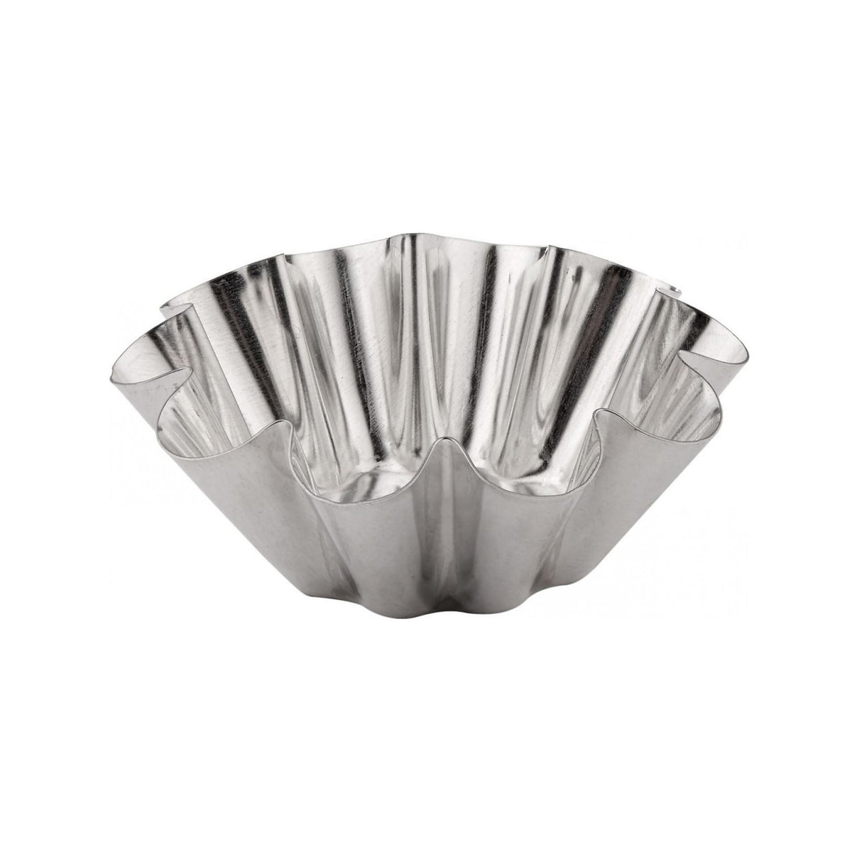 Metallic fluted shell-shaped Gobel brioche mould on a white background