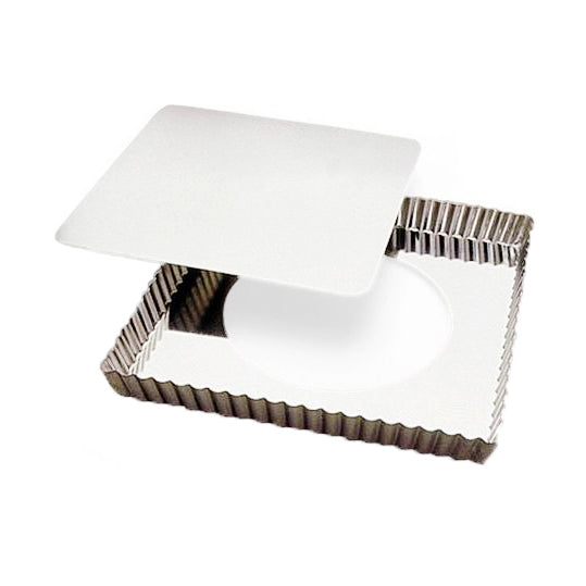 Gobel square tart pan with fluted side and a removable base on a white background