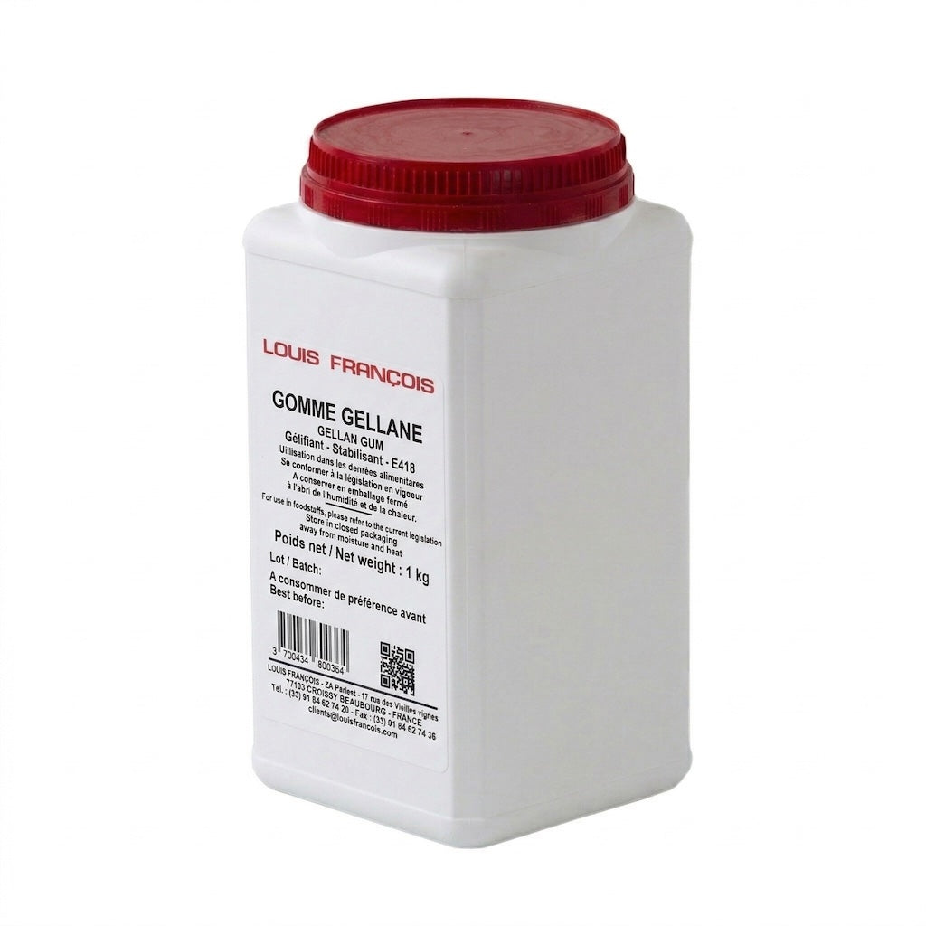 White container with red lid labeled 'Louis Francois Gellan Gum' on a white background