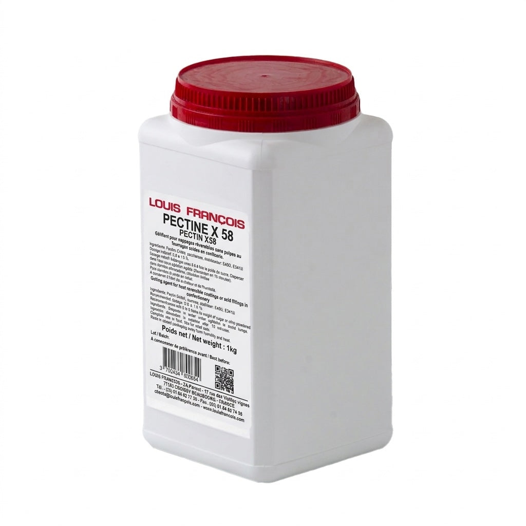 White container with red lid labeled 'Louis Francois Pectin X58' on a white background