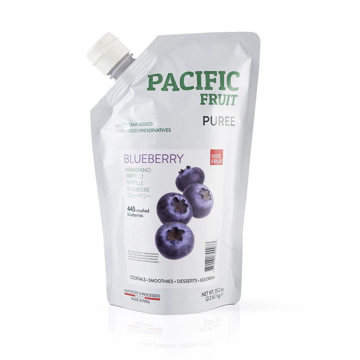 Pacific Fruit Blueberry Puree packaging on a white background