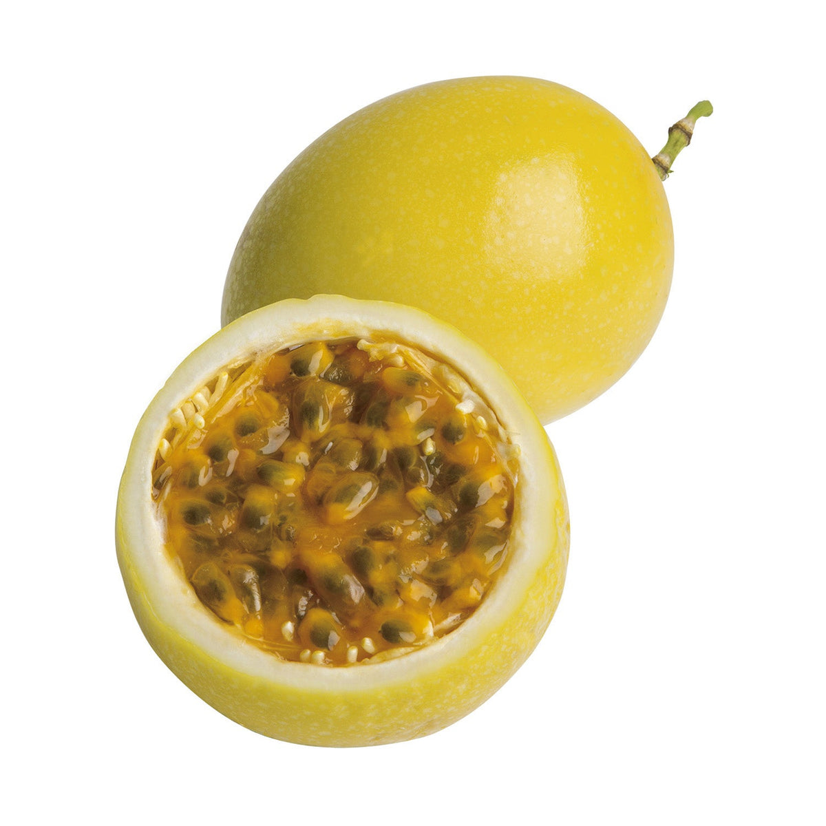 Passion fruit cut in half on a white background