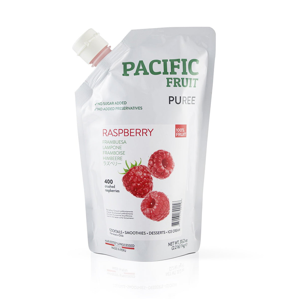 Pacifc Fruit raspberry puree pouch on a white background