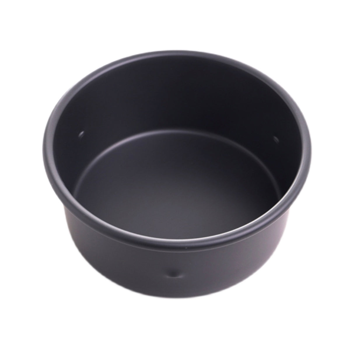 Black round Sanneng hard anodized deep baking pan on a white background