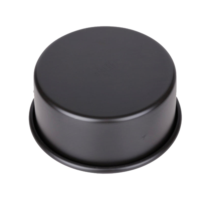 Back of the black Sanneng round cake pan on a white background