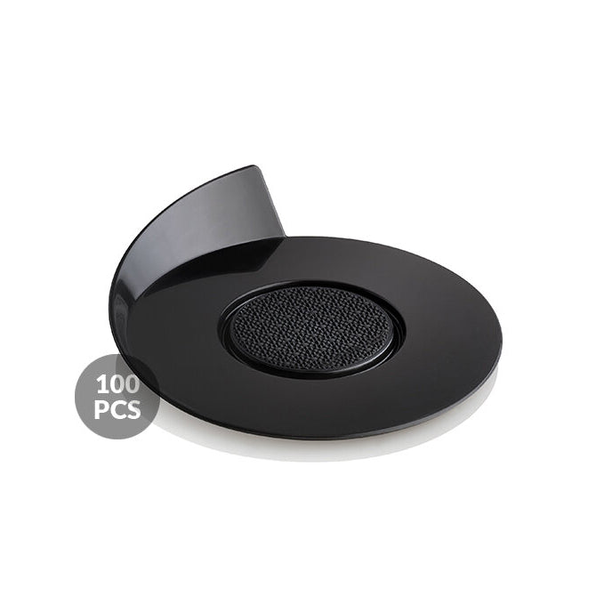 Black dessert tray with textured center on a white background