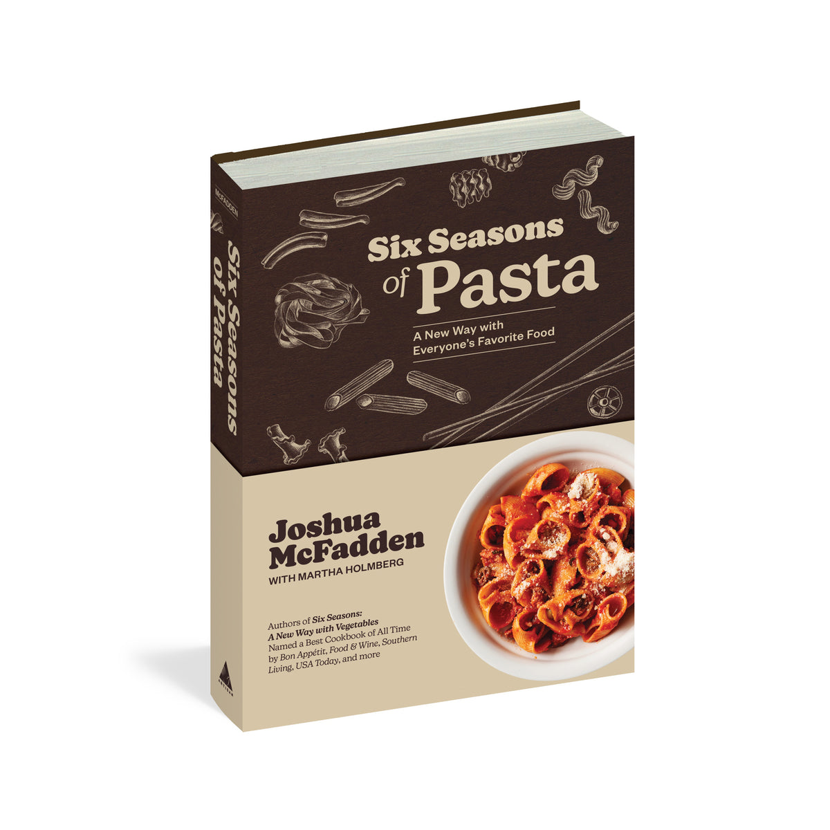 Book titled 'Six Seasons of Pasta' by Joshua McFadden on a white background