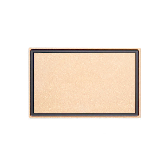 A large natural rectangular Epicurean Chef Series Cutting Board with a black rim.