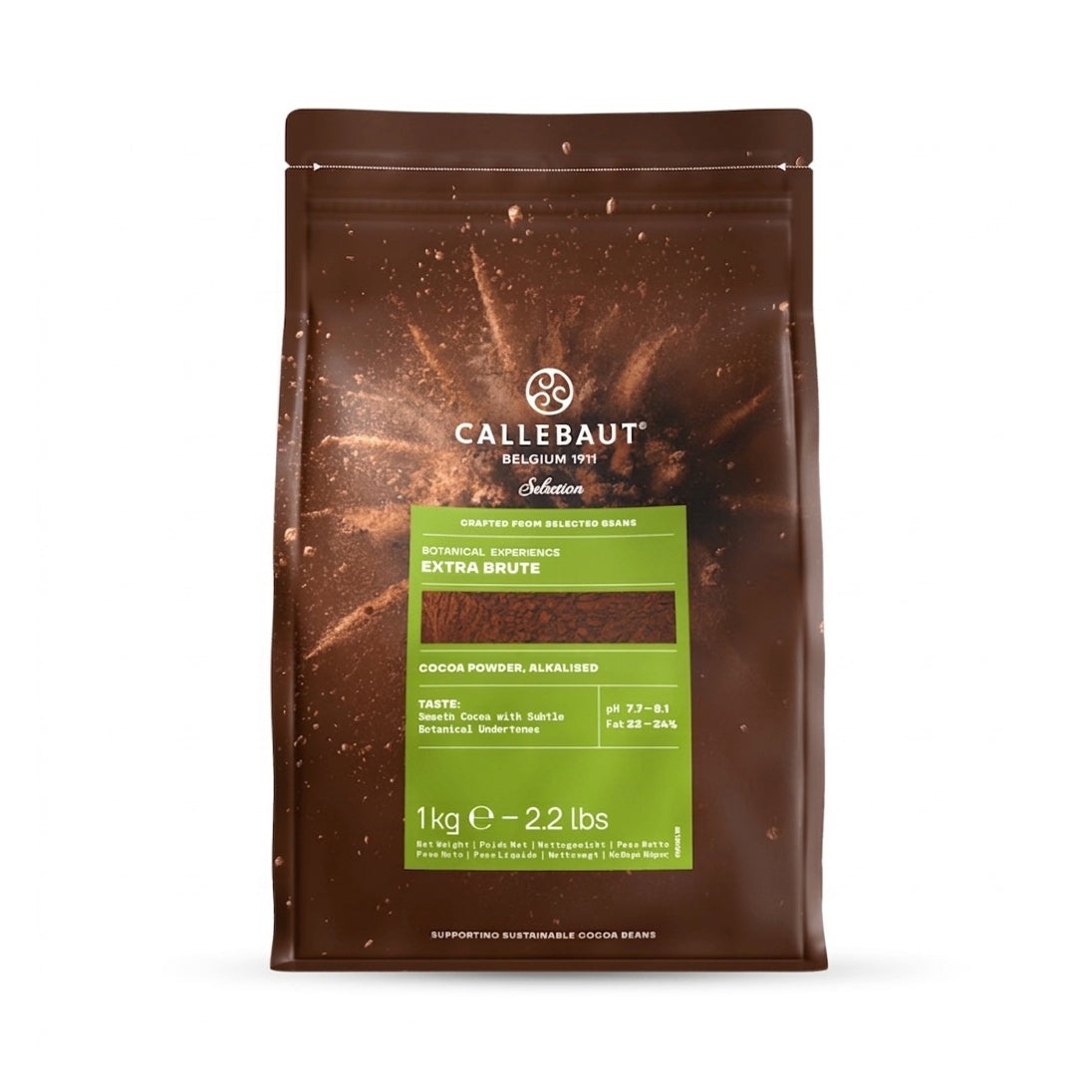 Callebaut cocoa powder extra brute packaging on a white background