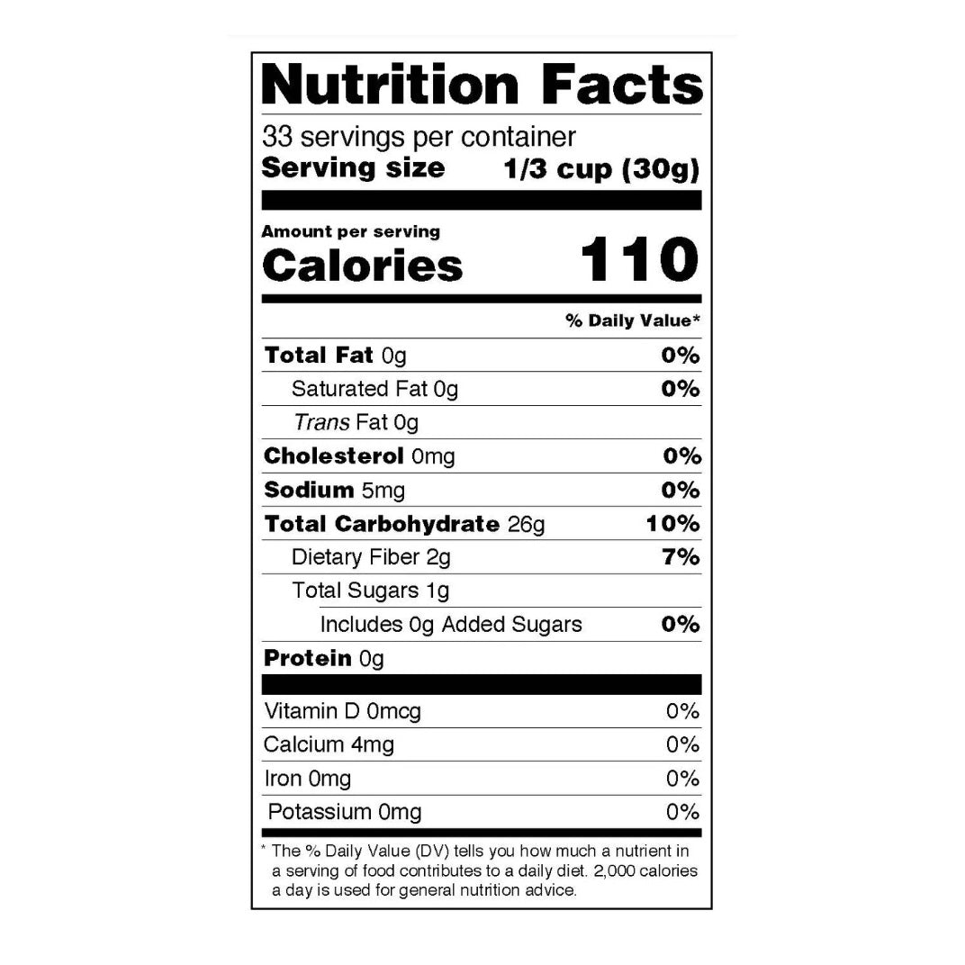 Nutrition facts label for Caputo Gluten Free flour with serving size and calories information.
