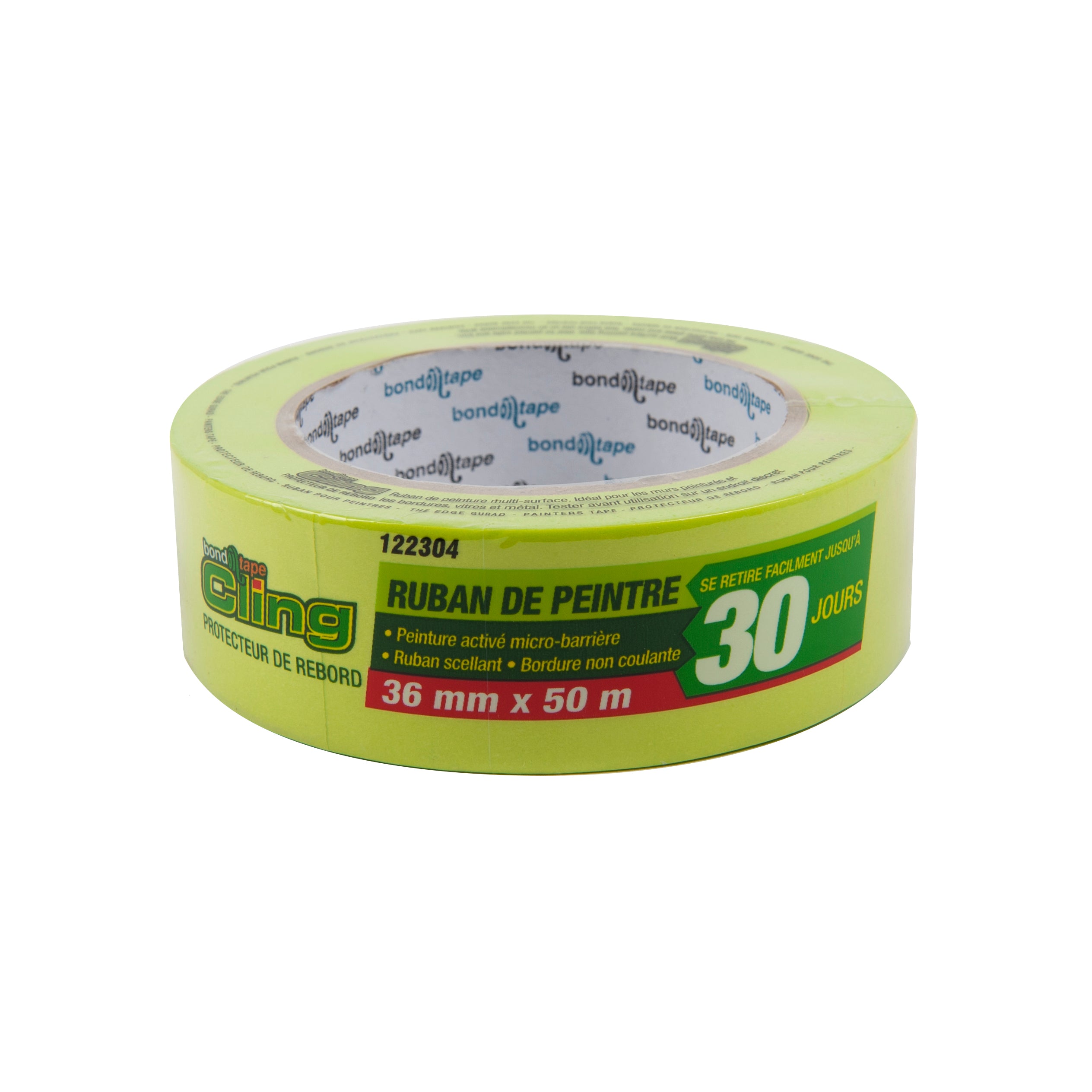 Roll of painter's tape / chef tape with green and white label on a white background