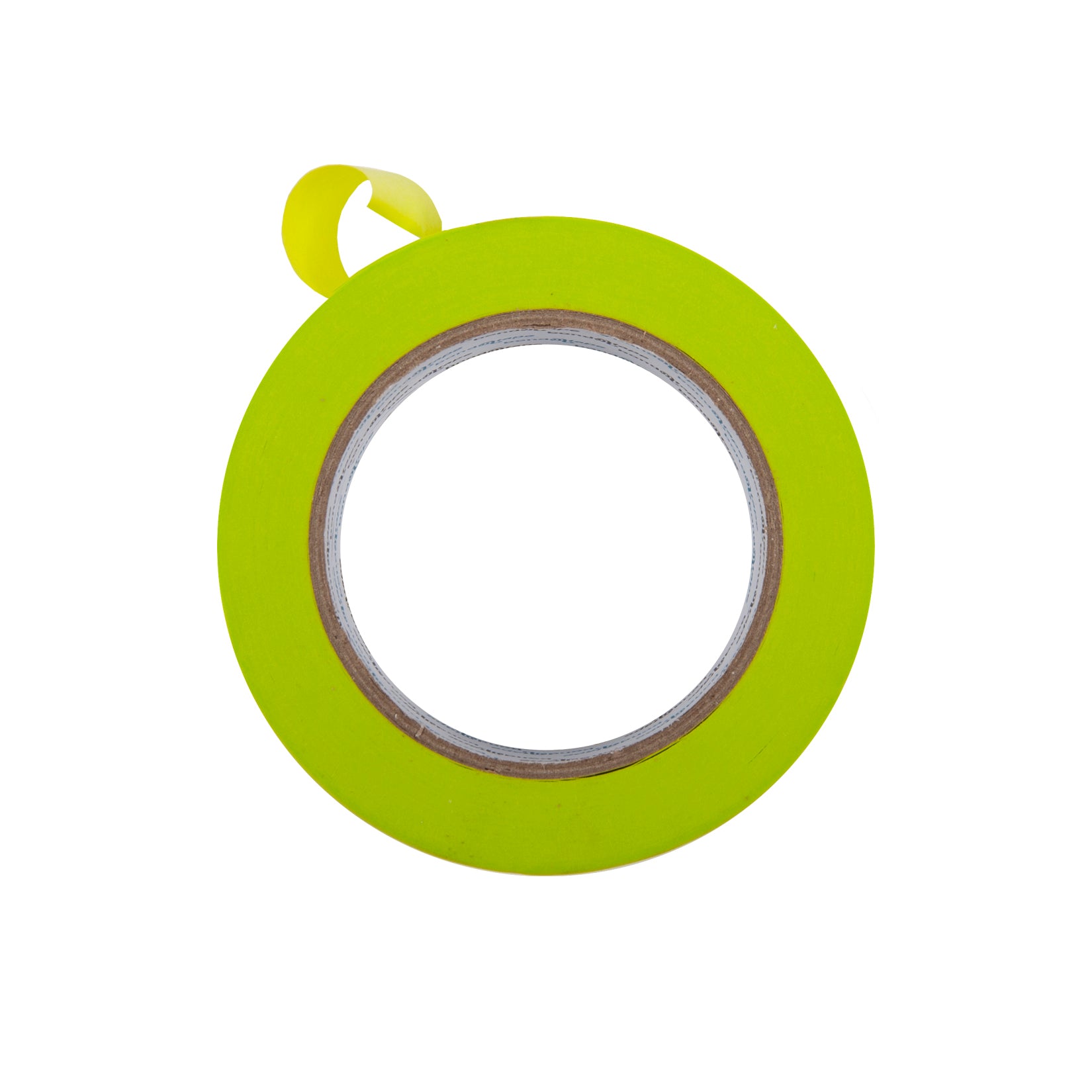 Green tape roll with a clear label on a white background