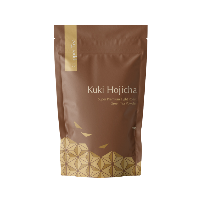 Kuki Hojicha – Super Premium Light Roast Powdered Green Tea by Copper Tea, 50g