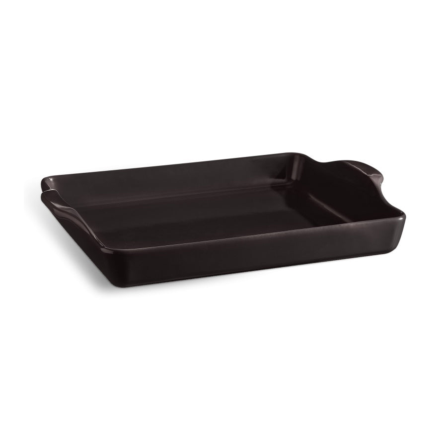 Emile Henry black fusain rectangular focaccia baker on a white background