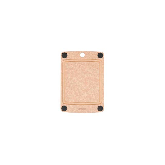 Natural Epicurean all-in-one cutting board with black non-slip feet on a white background