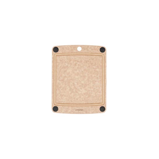 Epicurean all-in-one cutting board with black non-slip feet on a white background