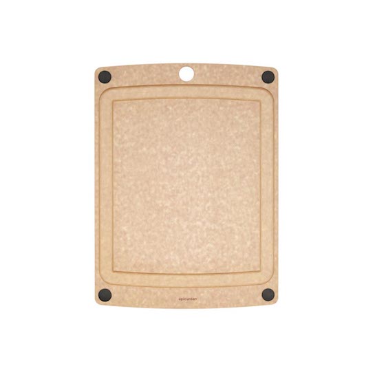 Natural Epicurean all-in-one series cutting board with black non-slip feet on a white background