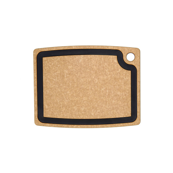 Rectangular Epicurean cutting board with wood composite surface and black juice groove on a white background
