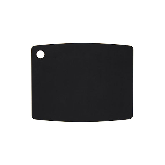 Back of Epicurean Black rectangular gourmet series cutting board on a white background