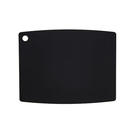 Back of Epicurean gourmet series cutting board with a hole in the corner on a white background