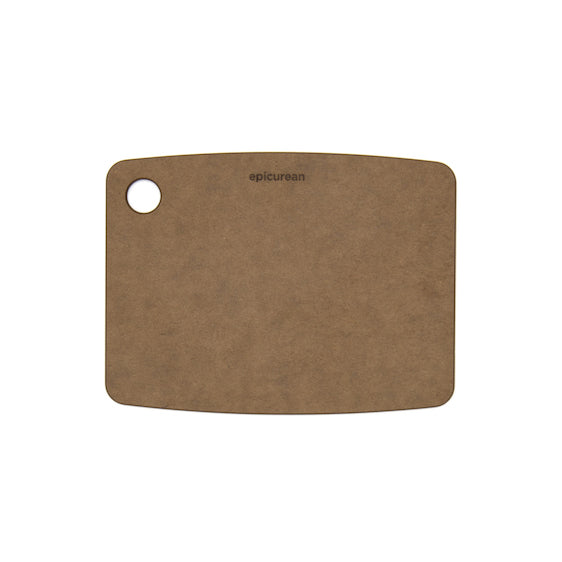 Nutmeg Epicurean small cutting board with 'epicurean' branding on a white background