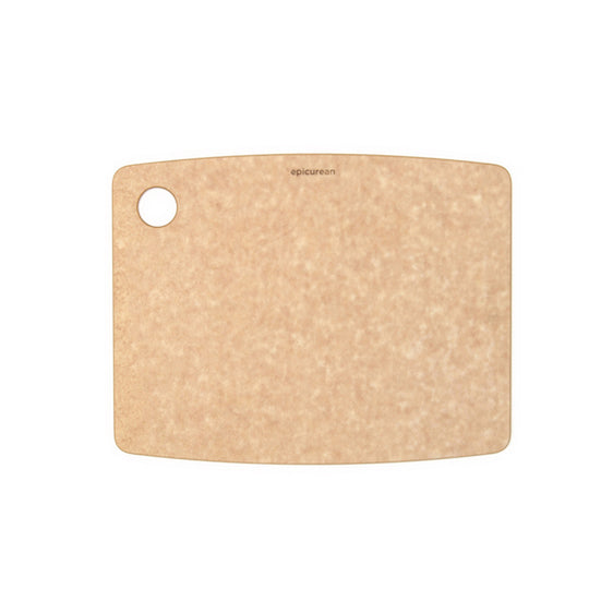 Wood composite Epicurean kitchen series cutting board with a circular hanging hole on a white background