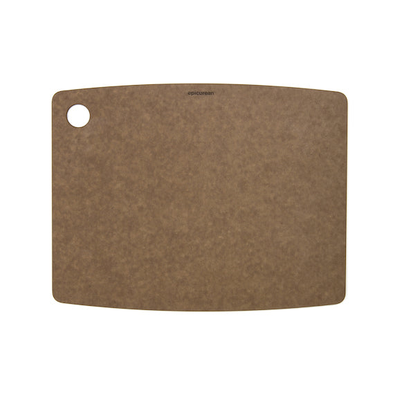 Nutmeg Epicurean cutting board with a brand logo on a white background