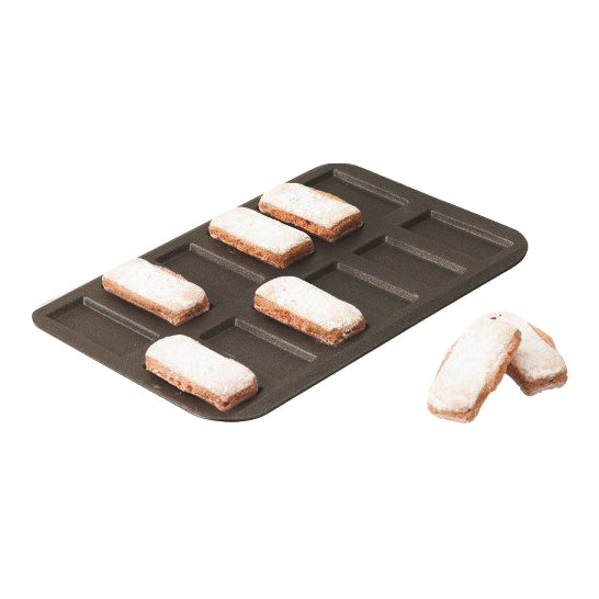 Gobel financier mould with cookies shaped on a white background