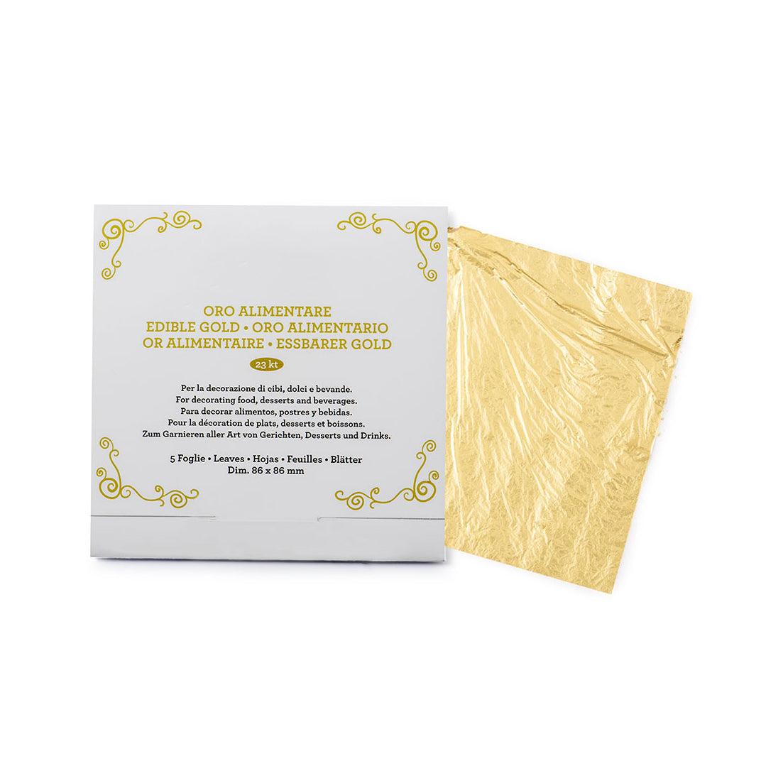 GUSTA SUPPLIES Genuine Edible 23KT Gold Leaves, 86mm Square, 5 Sheets