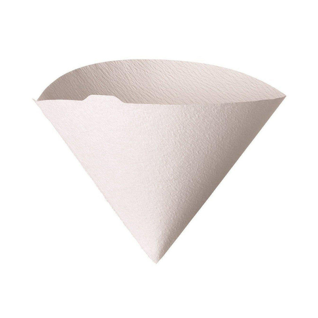 A Hario single white paper cone coffee filter, shown on a plain white background. VCF-02-100W