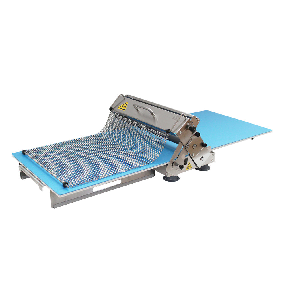 Kneader dough sheeter RS201 with curling chain on a white background
