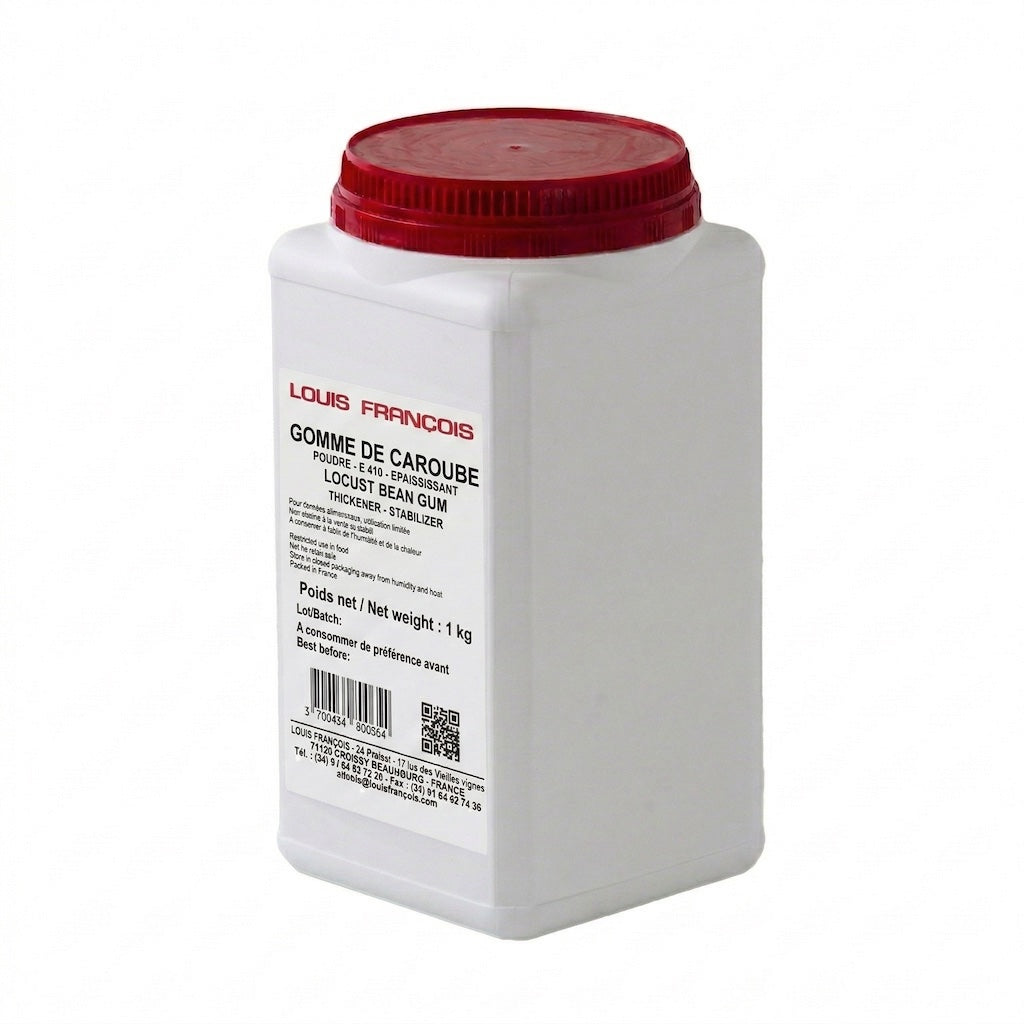 White container with red lid labeled 'Louis Francois Locust Bean Gum' on a white background