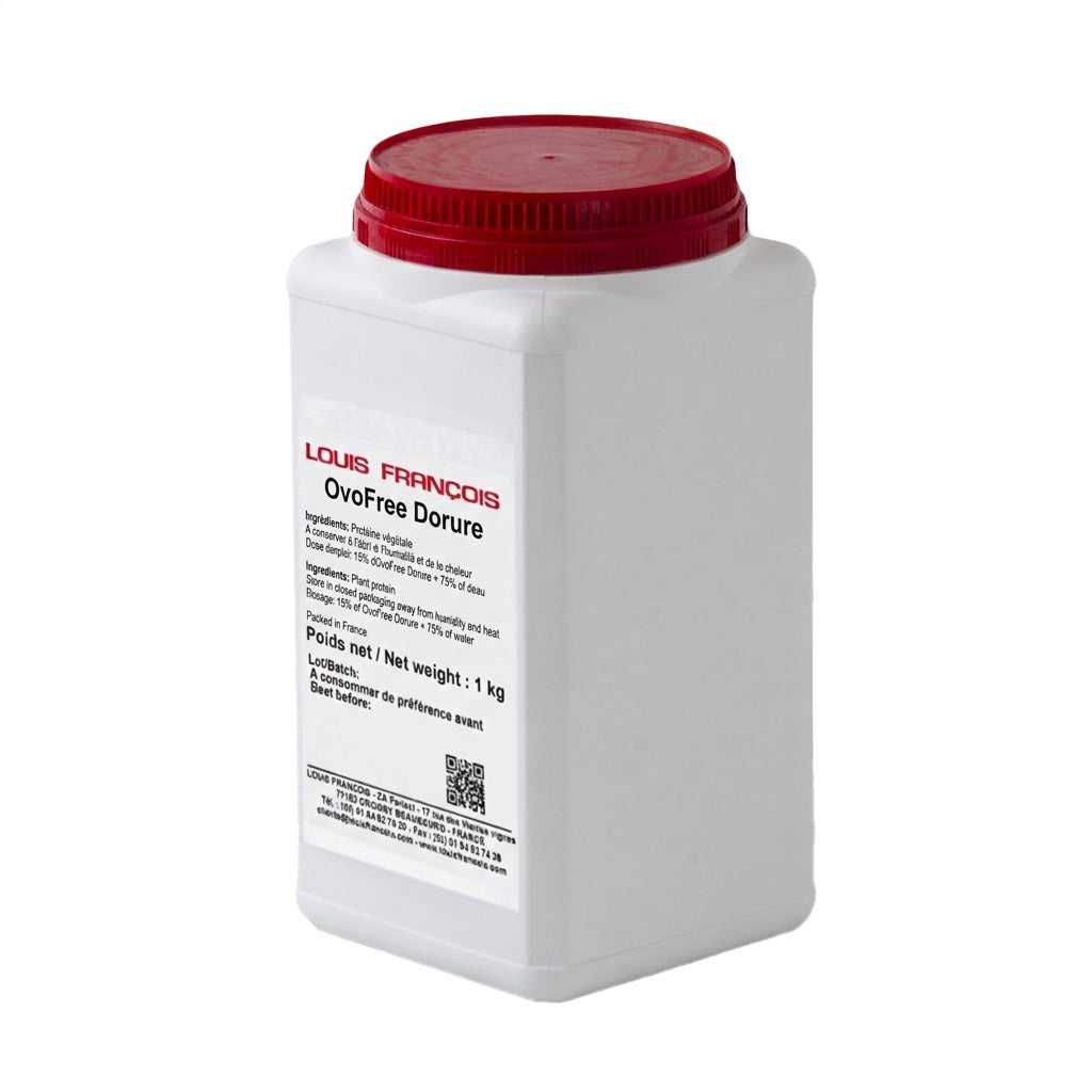 White container with red lid labeled 'Louis Francois OvoFree Dorure' on a white background