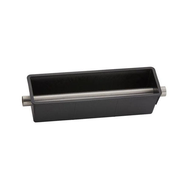 Black rectangular Matfer Exoglass Cake Mould with fillable middle on a white background
