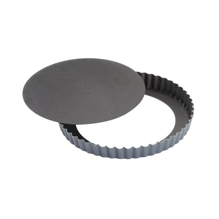 Matfer fluted tart and quiche pan with a removable round base on a white background
