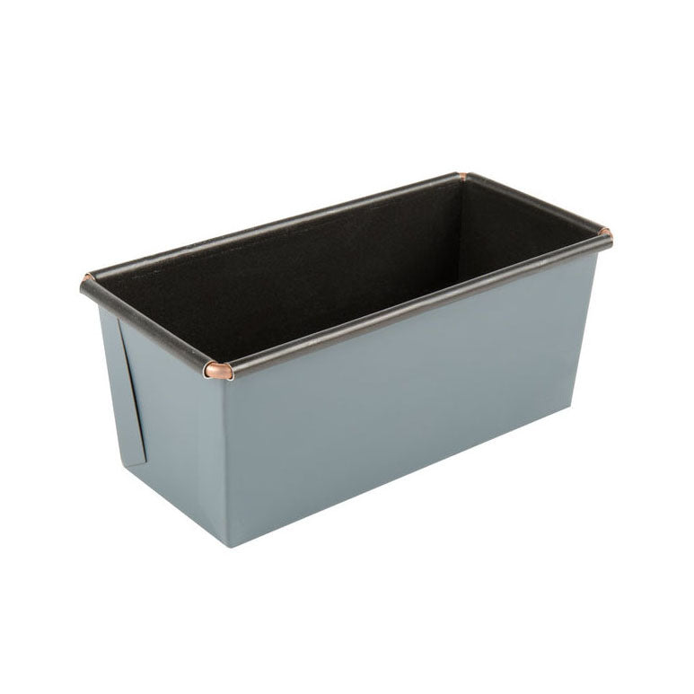 Gray Matfer Exopan loaf pan with black interior on a white background