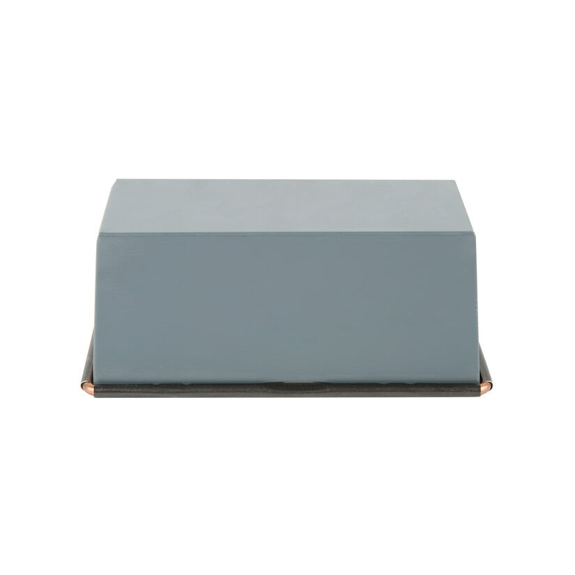 Rectangular gray Matfer cake pan on a white background