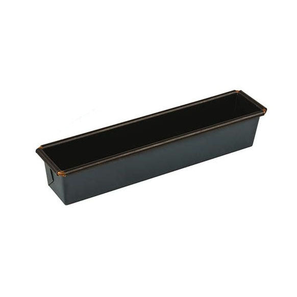 Black rectangular Matfer travel cake baking pan on a white background