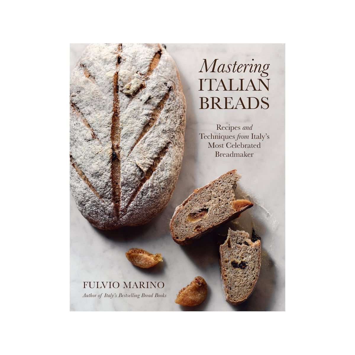 The front cover of the book 'Mastering Italian Breads' by Fulvio Marino, featuring a rustic Italian bread loaf and sliced pieces on a light background.