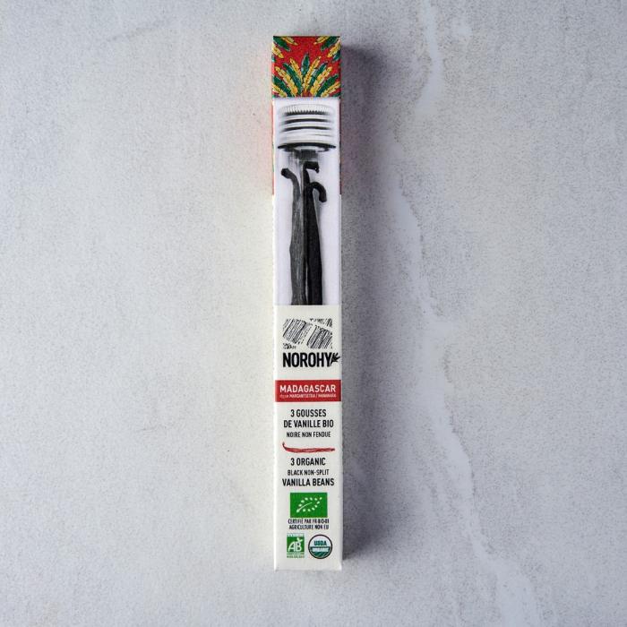NOROHY Organic Madagascar Bourbon Vanilla Beans, Vial of 3