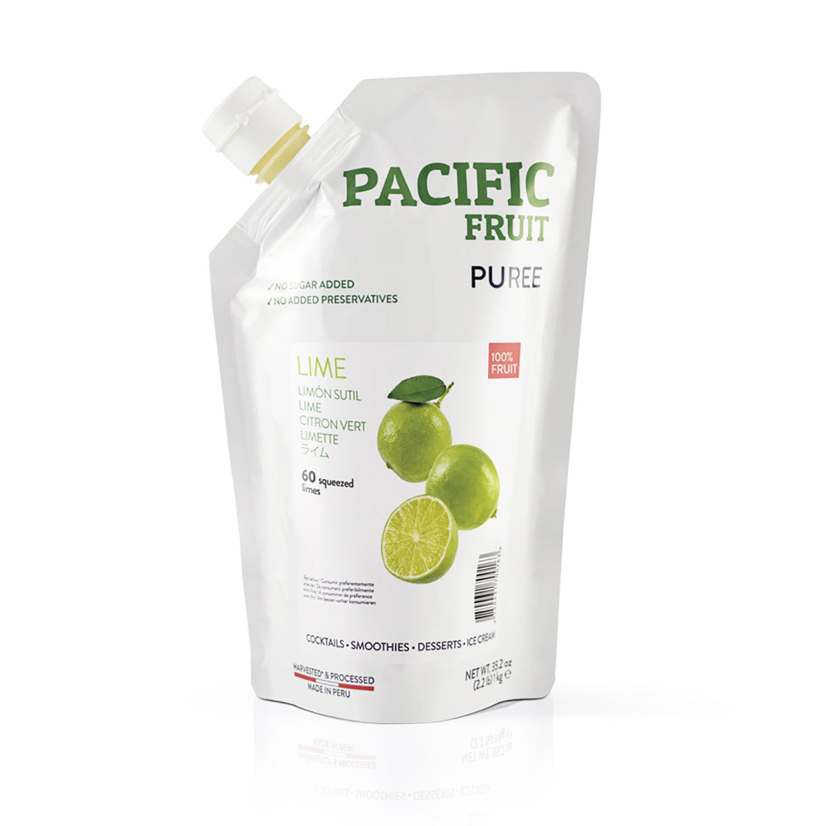 Pacific Fruit lime puree packaging on a white background