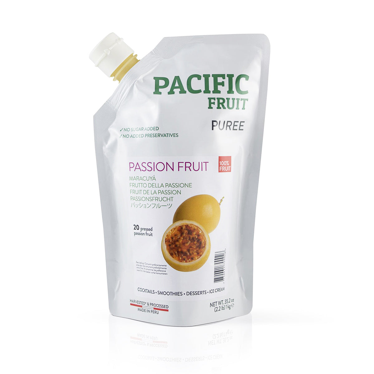 Pacifc Fruit Passion Fruit Puree packaging on a white background