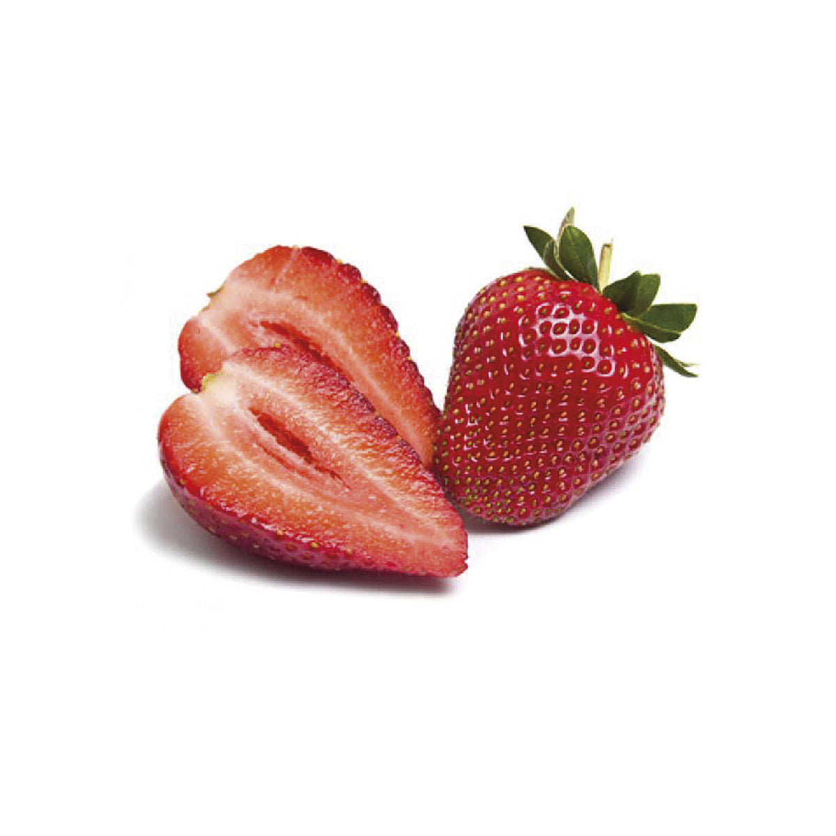 Strawberry and a sliced strawberry on a white background
