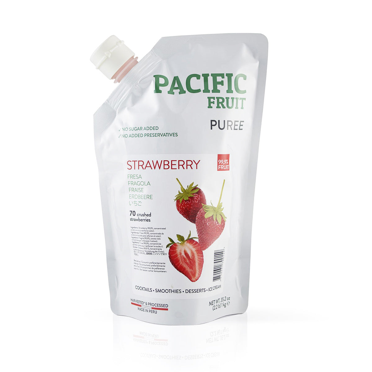 Pacific Fruit Strawberry Puree pouch on a white background