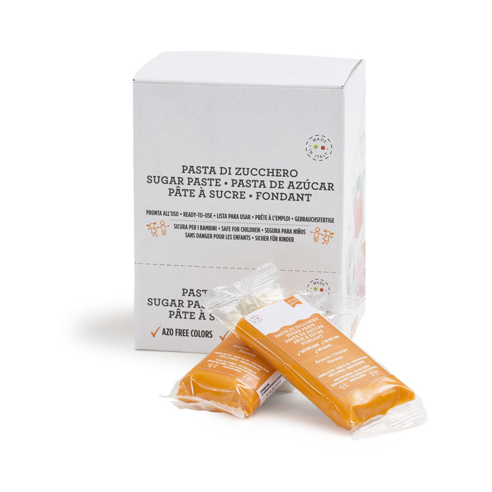Orange rolled fondant by Gusta Supplies for cake decorating, 100g pack