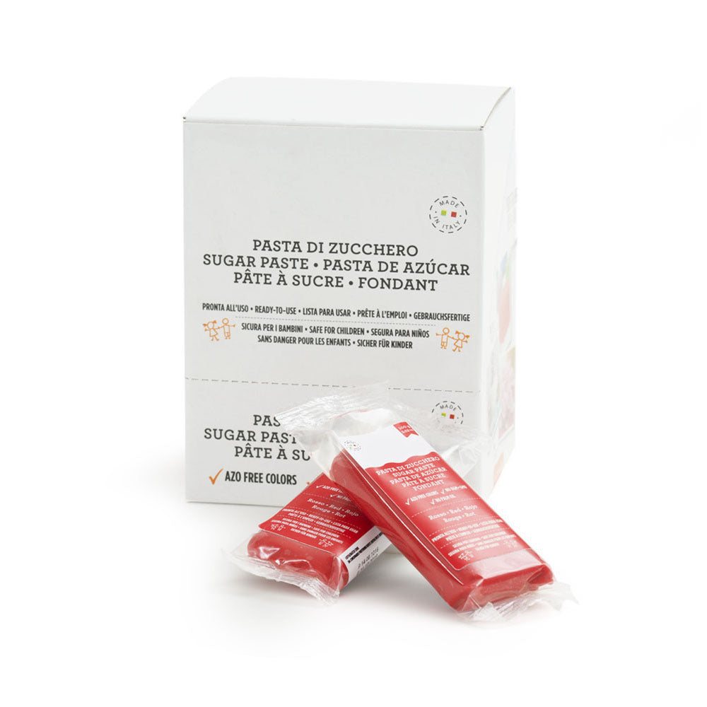 Red rolled fondant by Gusta Supplies for cake decorating, 100g pack