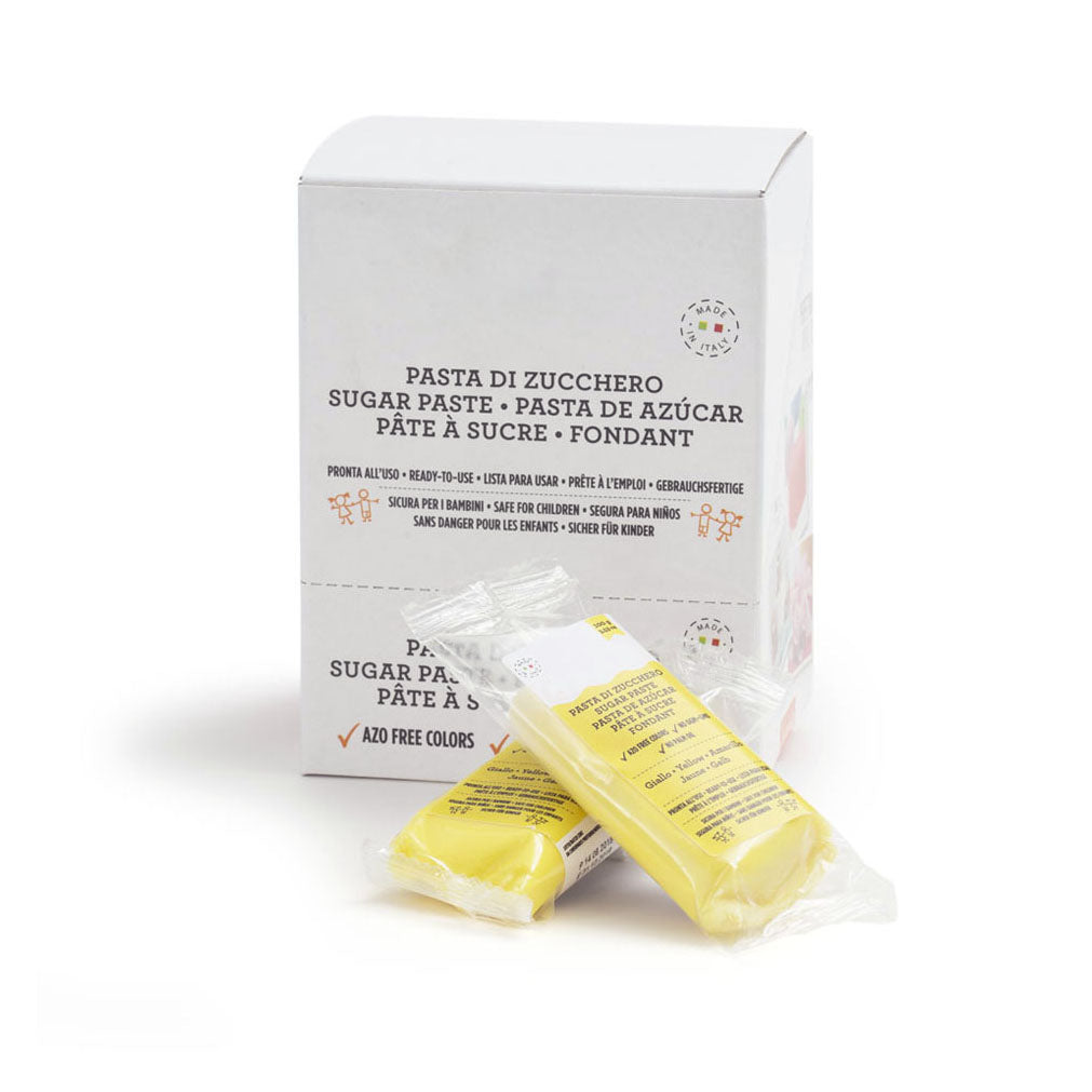 Yellow rolled fondant by Gusta Supplies for cake decorating, 100g pack