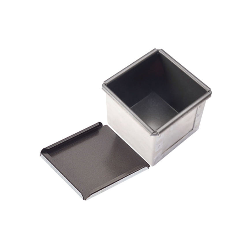 Square Sanneng cube toast baking pan with a lid on a white background